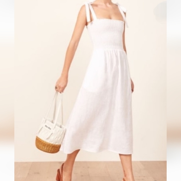 Reformation Dresses & Skirts - Reformation Canyon White Linen Smocked Midi Dress XS